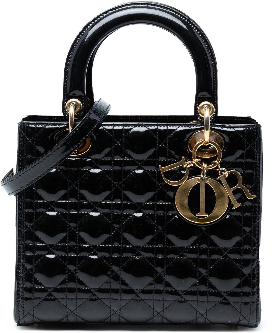 Dior Medium Patent Cannage Lady Dior Zwart