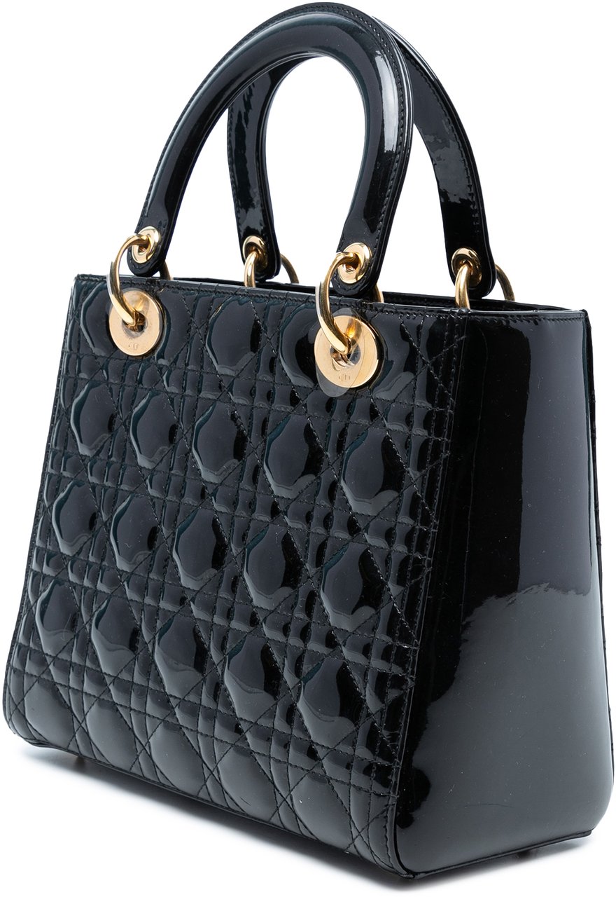 Dior Medium Patent Cannage Lady Dior Zwart