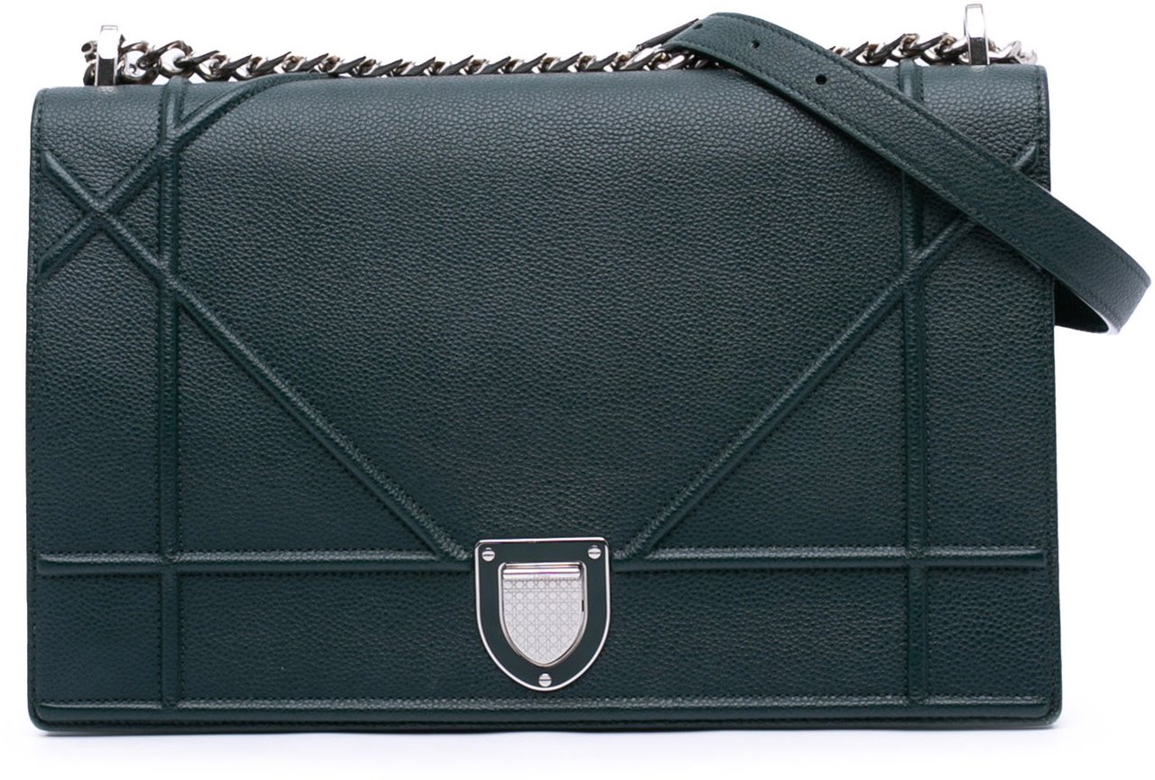 Dior Large Grained Calfskin Diorama Flap Groen