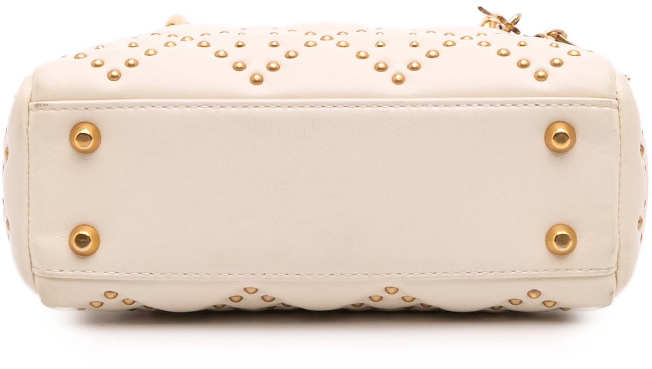 Dior Mini Lambskin Cannage Studded Supple Lady Dior Wit
