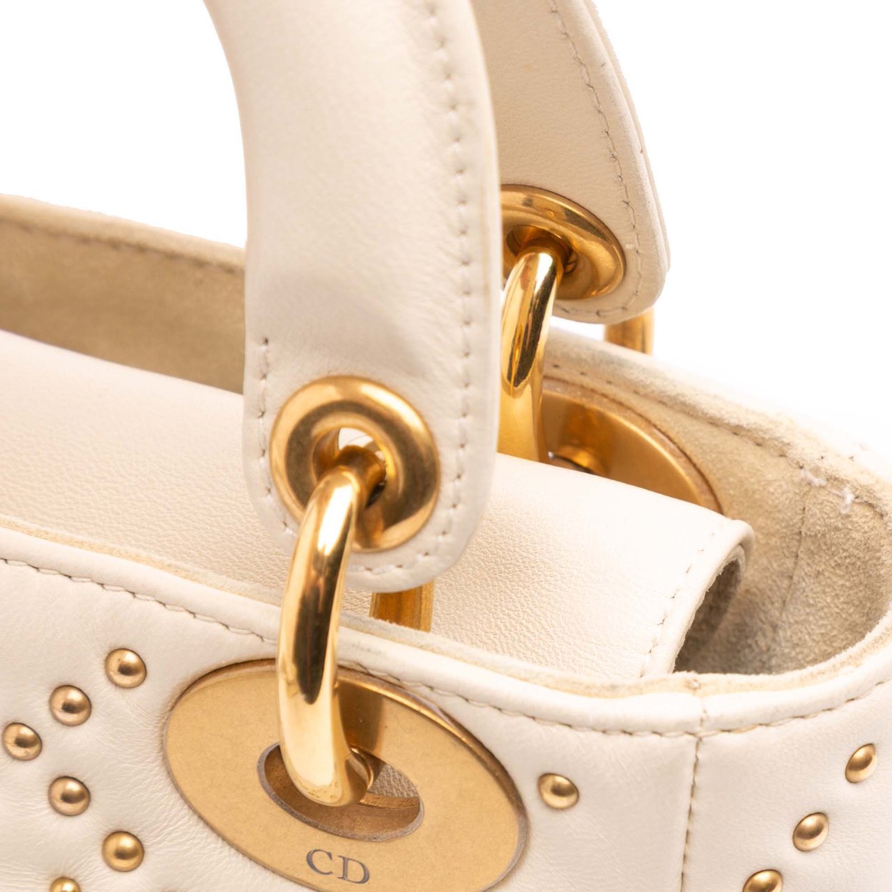 Dior Mini Lambskin Cannage Studded Supple Lady Dior Wit