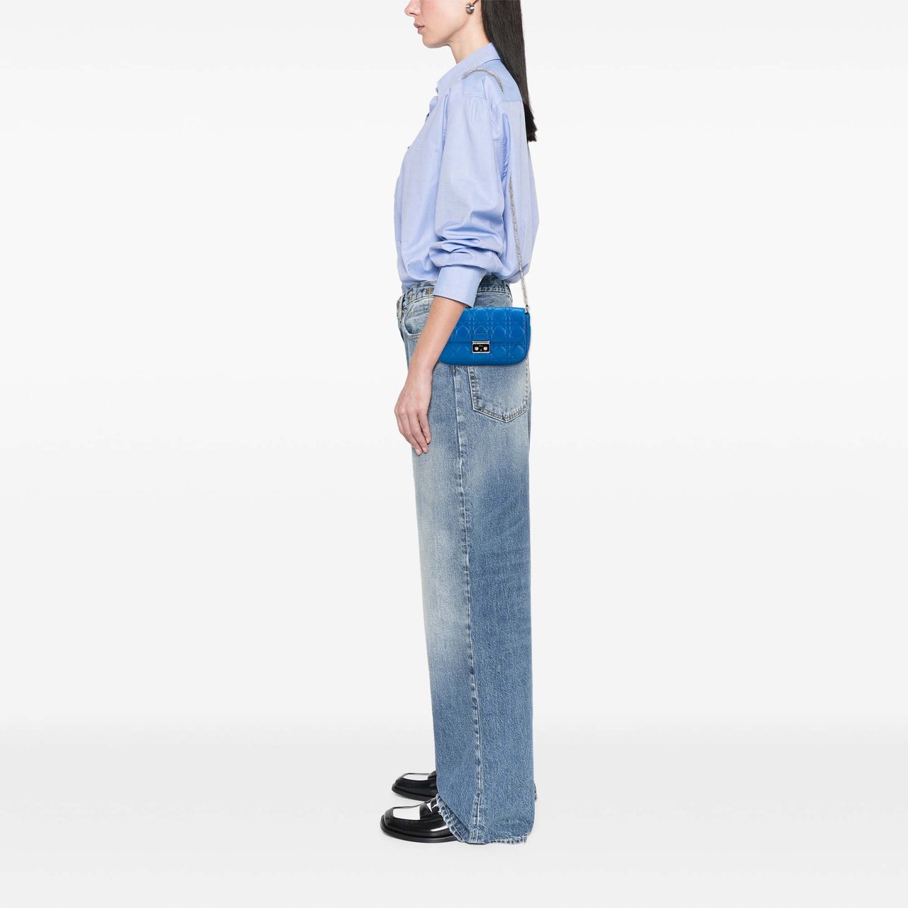 Dior Lambskin Cannage Miss Dior Promenade Chain Crossbody Blauw