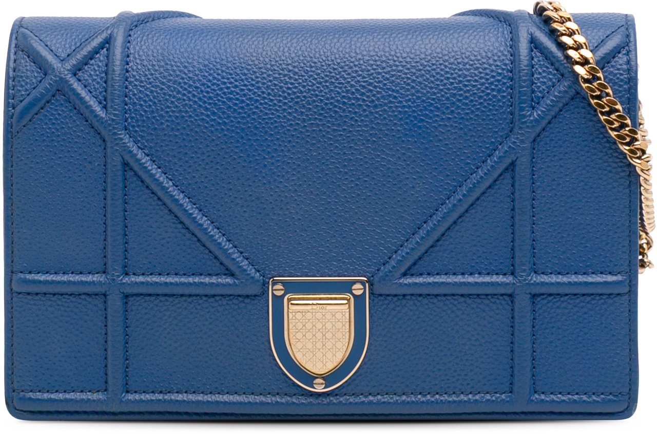 Dior Grained Calfskin Diorama Wallet on Chain Blauw