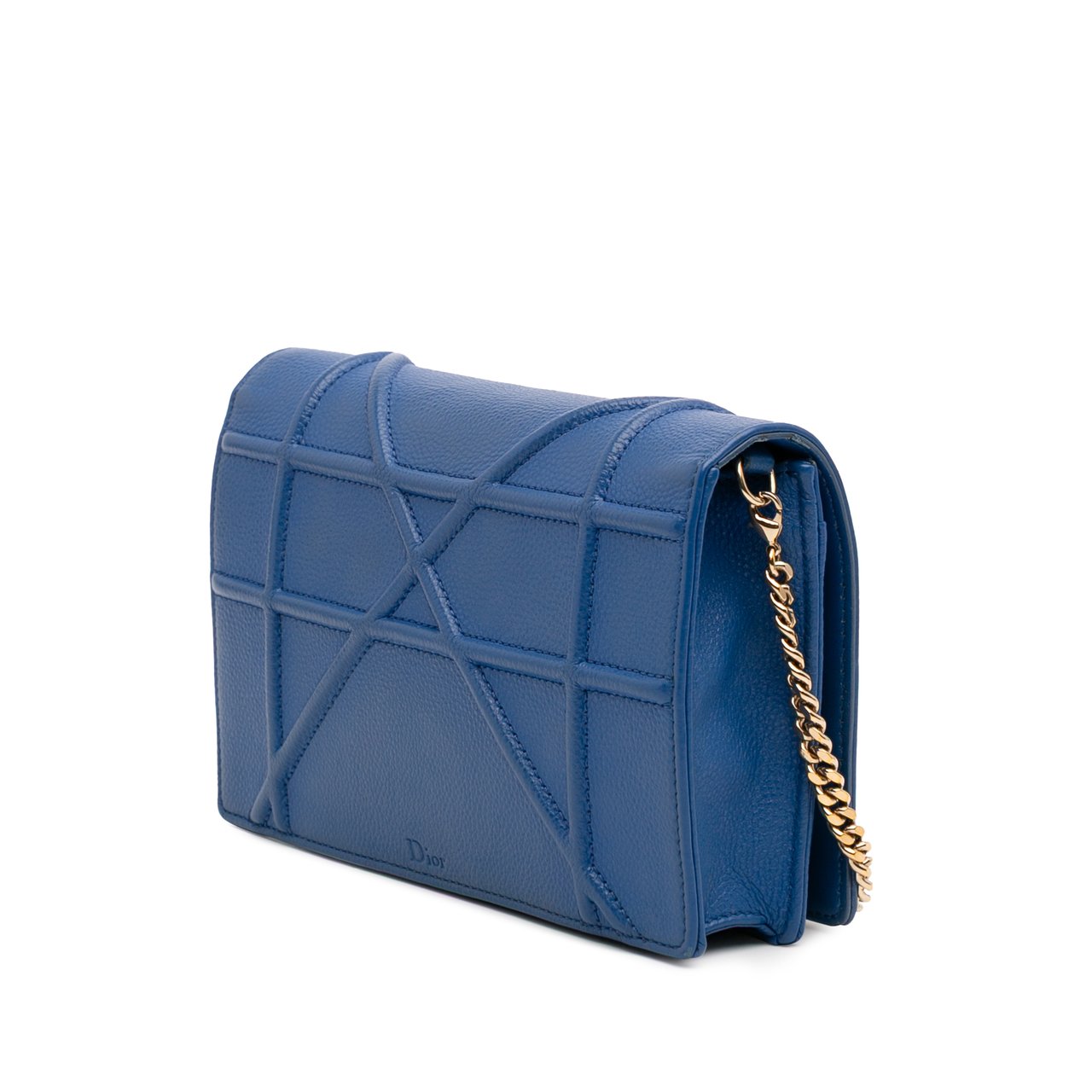 Dior Grained Calfskin Diorama Wallet on Chain Blauw