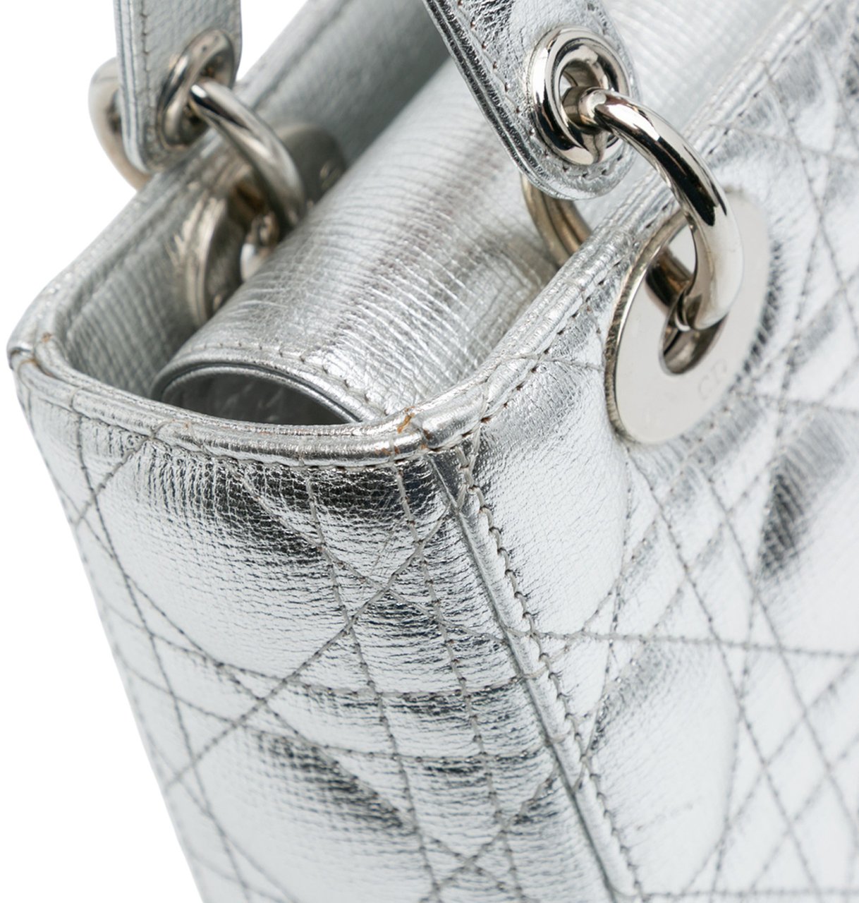 Dior Small Metallic Grained Calfskin Cannage My ABCDior Lady Dior Zilver