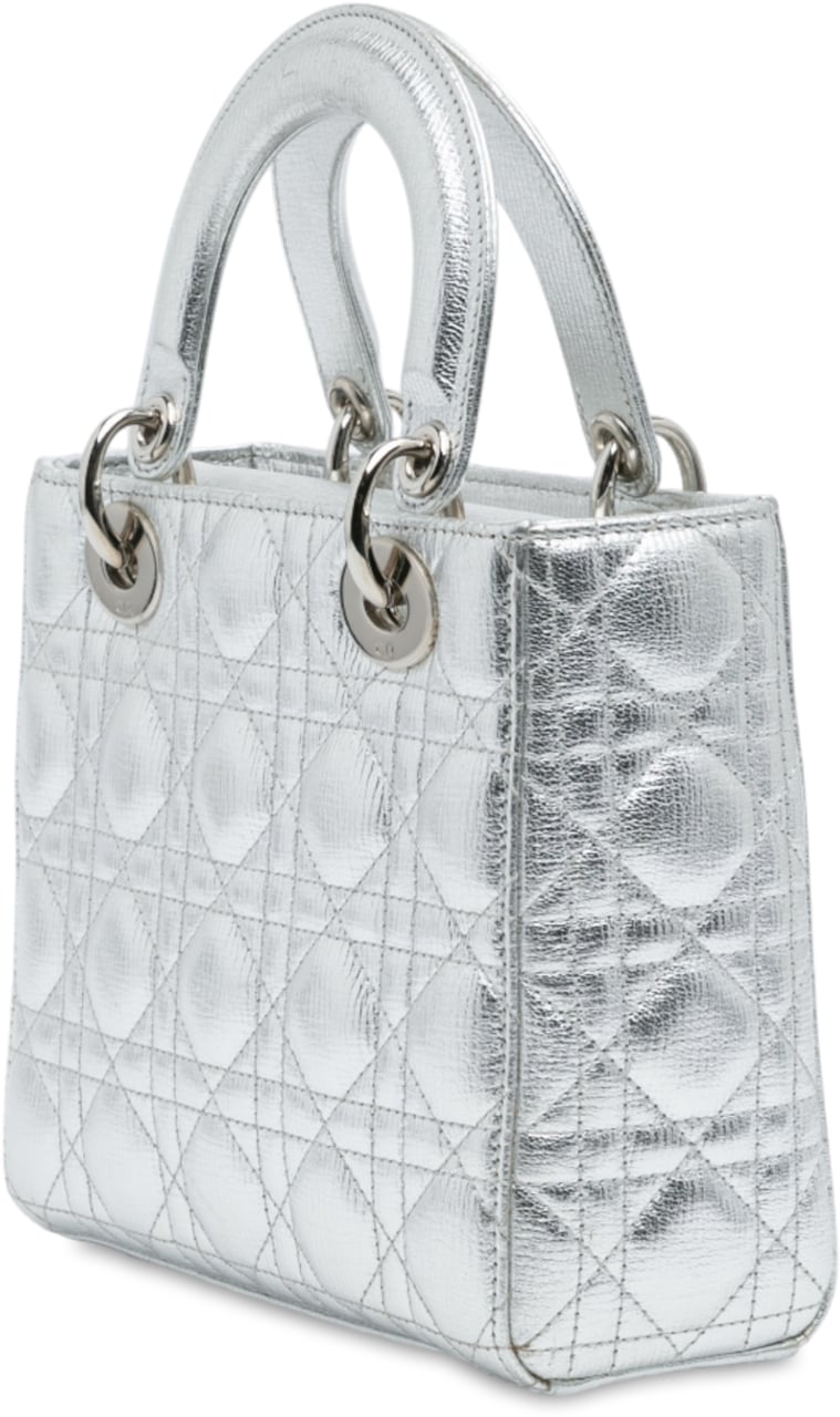Dior Small Metallic Grained Calfskin Cannage My ABCDior Lady Dior Zilver