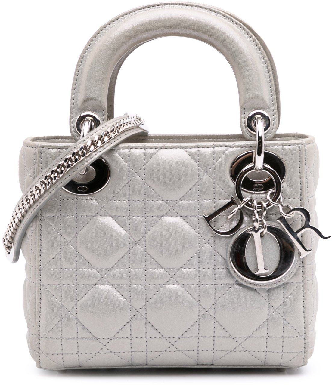 Dior Mini Iridescent Lambskin Cannage Lady Dior Zilver