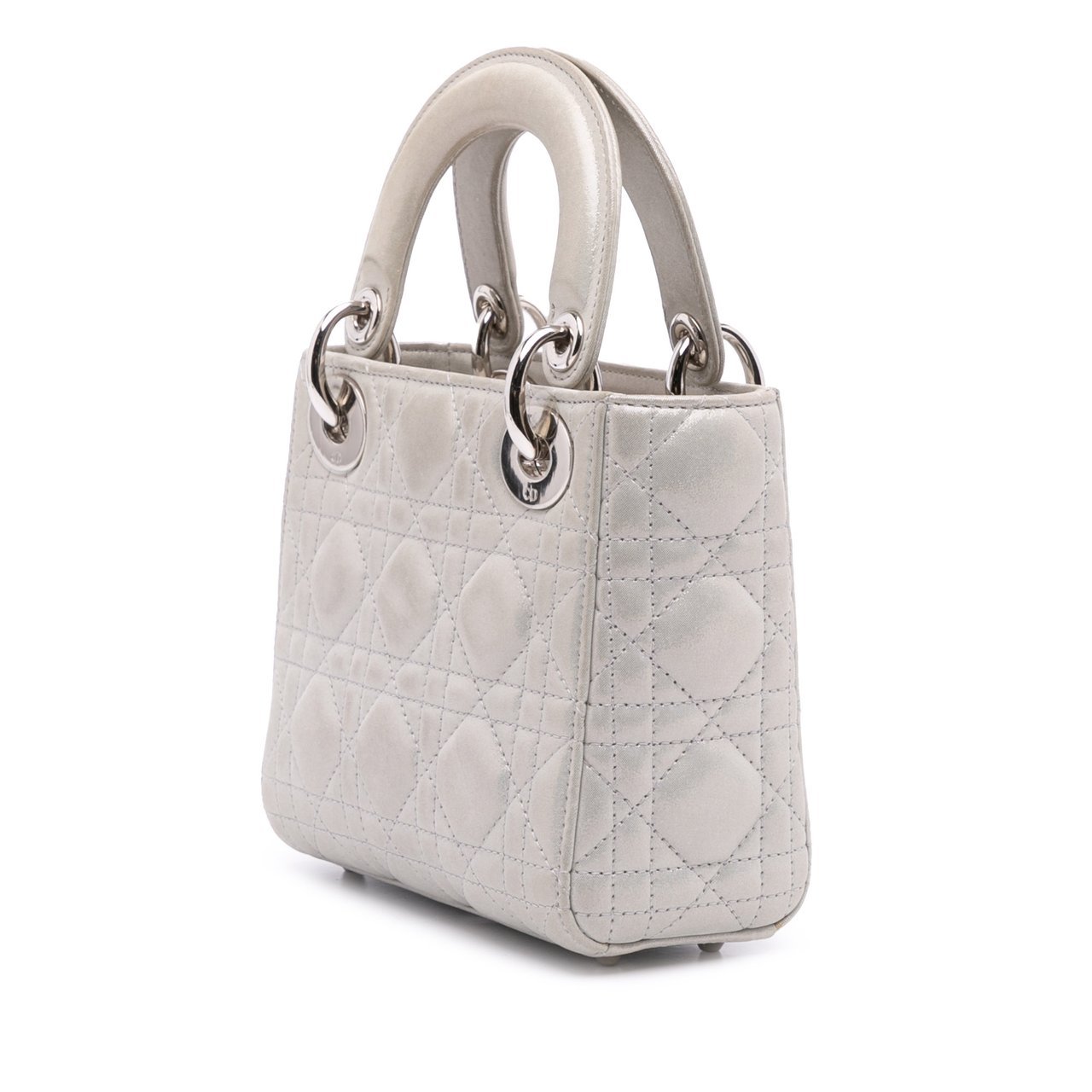 Dior Mini Iridescent Lambskin Cannage Lady Dior Zilver