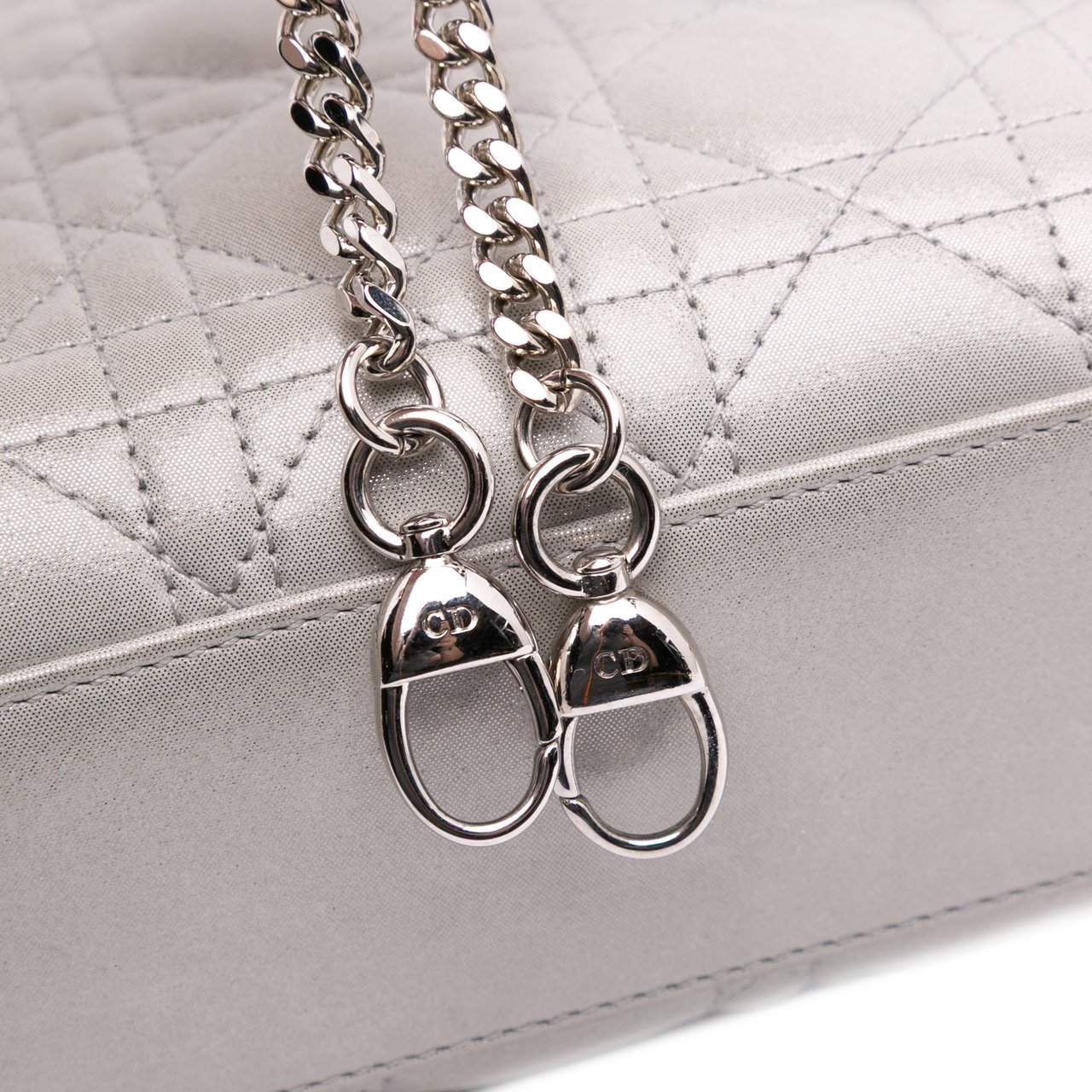 Dior Mini Iridescent Lambskin Cannage Lady Dior Zilver