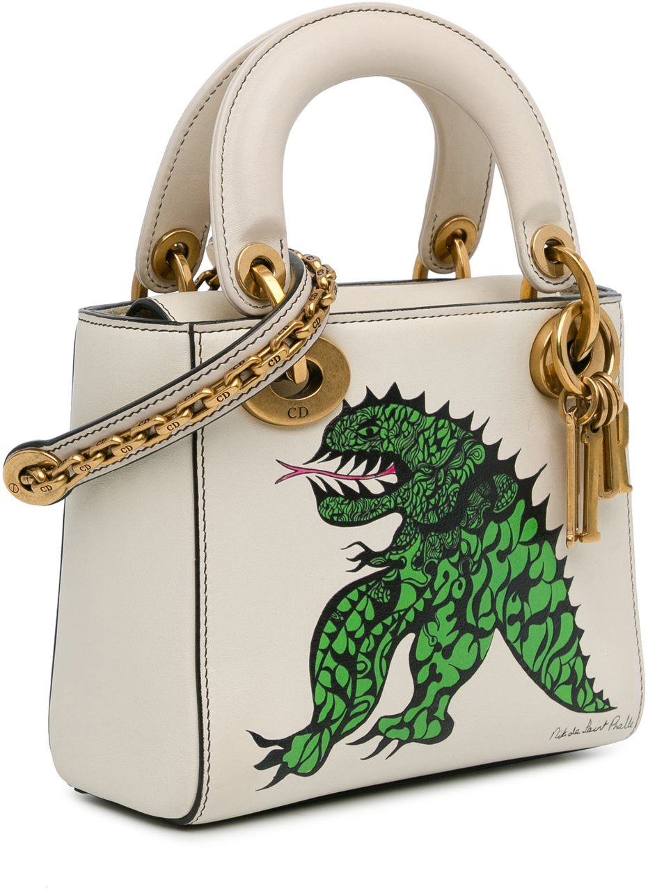 Dior Limited Edition Niki De Saint Phalle Mini Calfskin Dragon Lady Dior Wit
