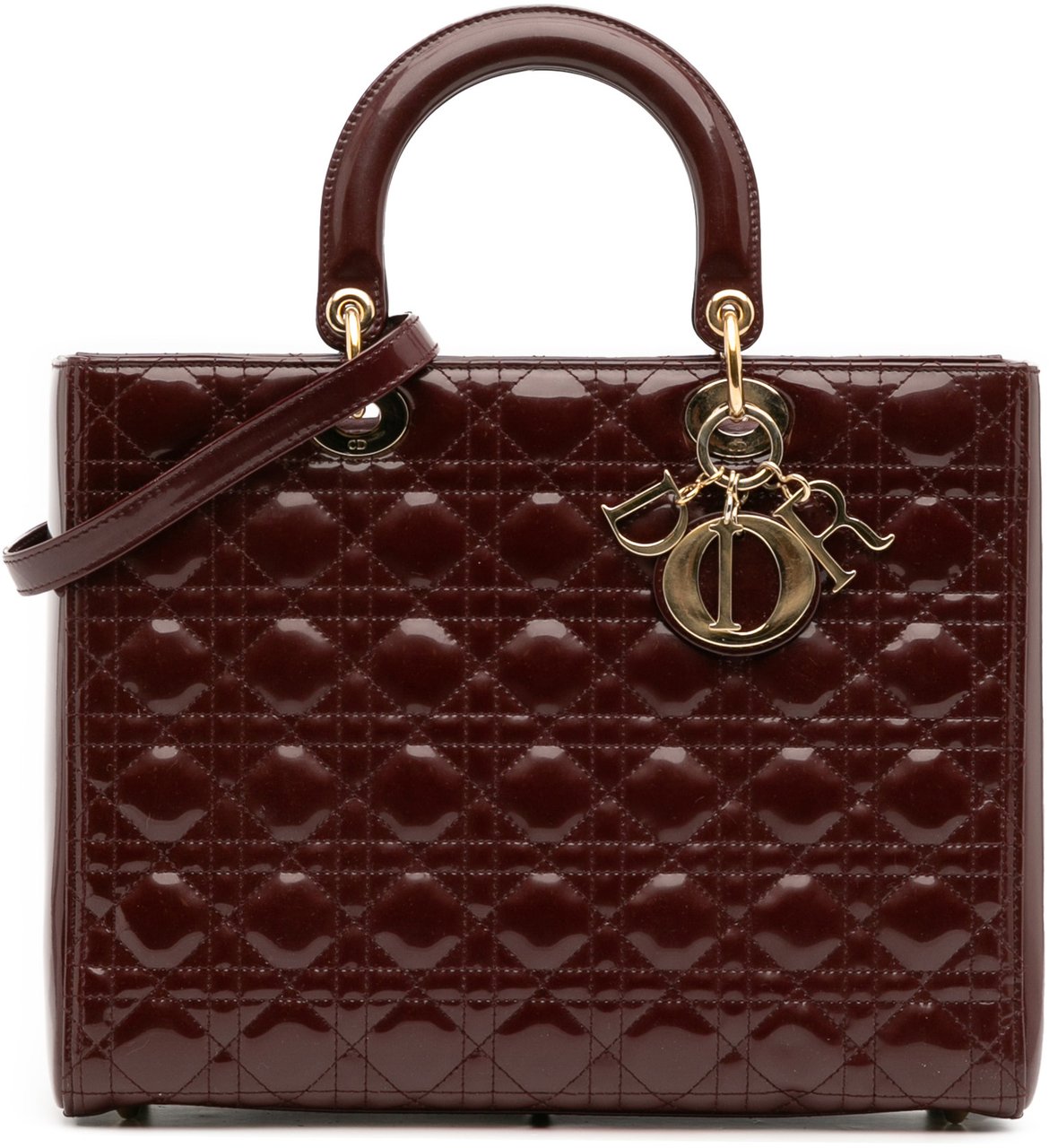 Dior Large Patent Cannage Lady Dior Rood