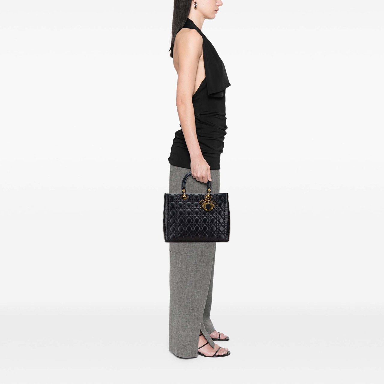 Dior Large Lambskin Cannage Lady Dior Zwart