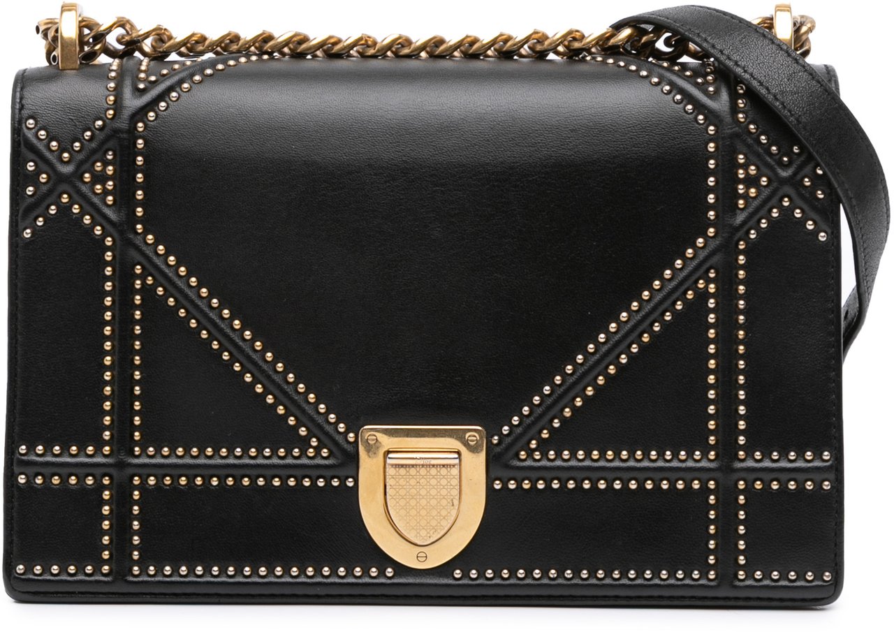 Dior Medium Studded Lambskin Diorama Flap Zwart