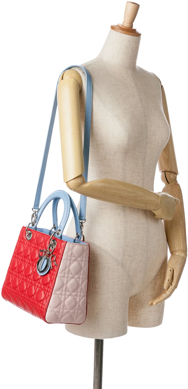 Dior Medium Tricolor Lambskin Cannage Lady Dior Rood