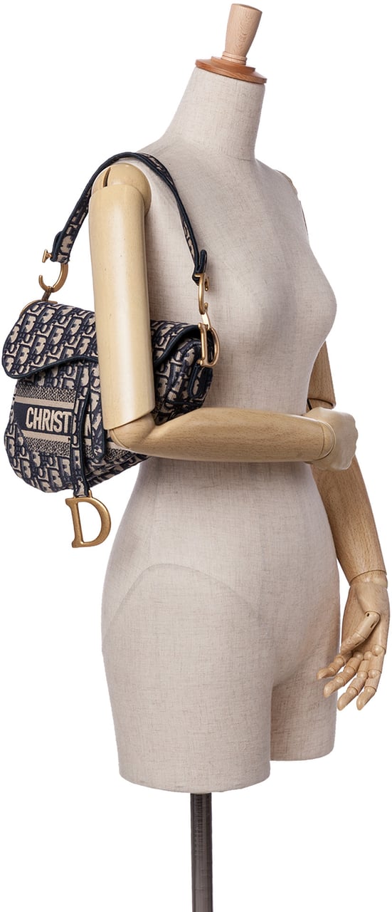 Dior Oblique Embroidered Canvas Saddle Bag Blauw