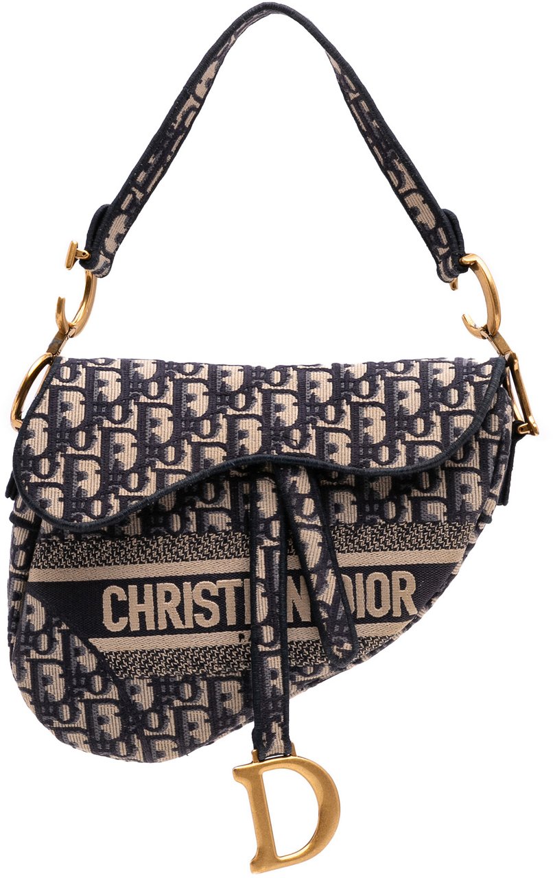 Dior Oblique Embroidered Canvas Saddle Bag Blauw