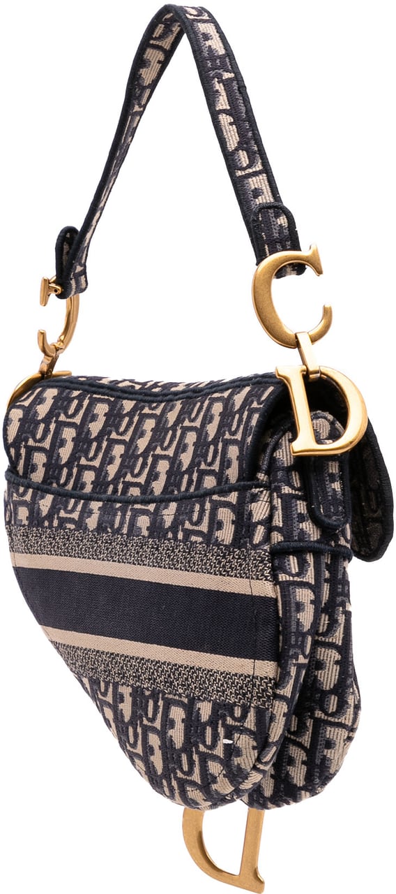 Dior Oblique Embroidered Canvas Saddle Bag Blauw