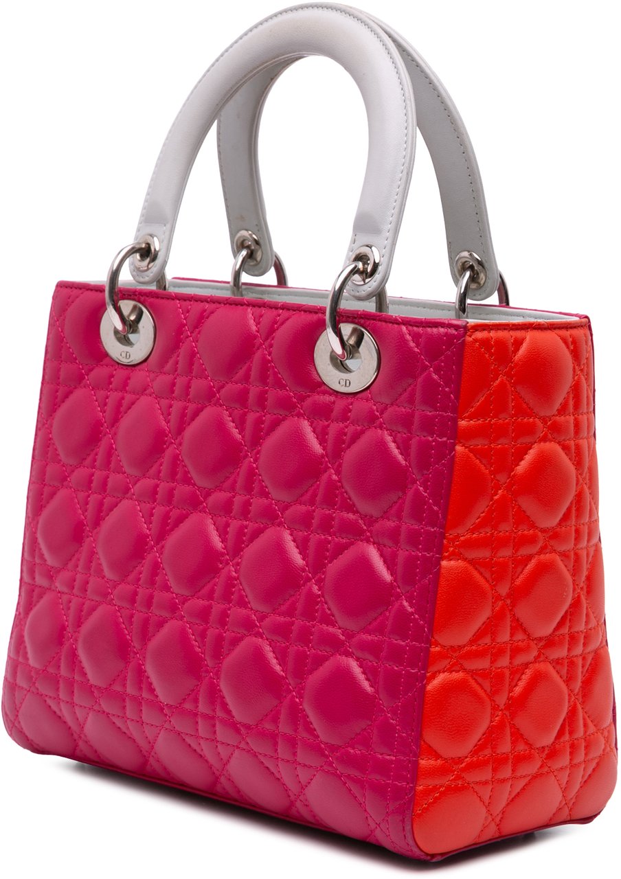 Dior Medium Tricolor Lambskin Cannage Lady Dior Roze