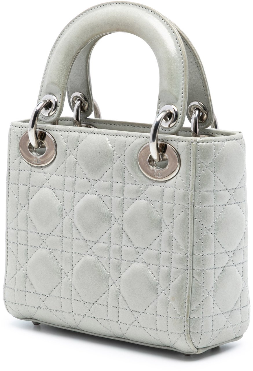Dior Mini Iridescent Lambskin Cannage Lady Dior Zilver