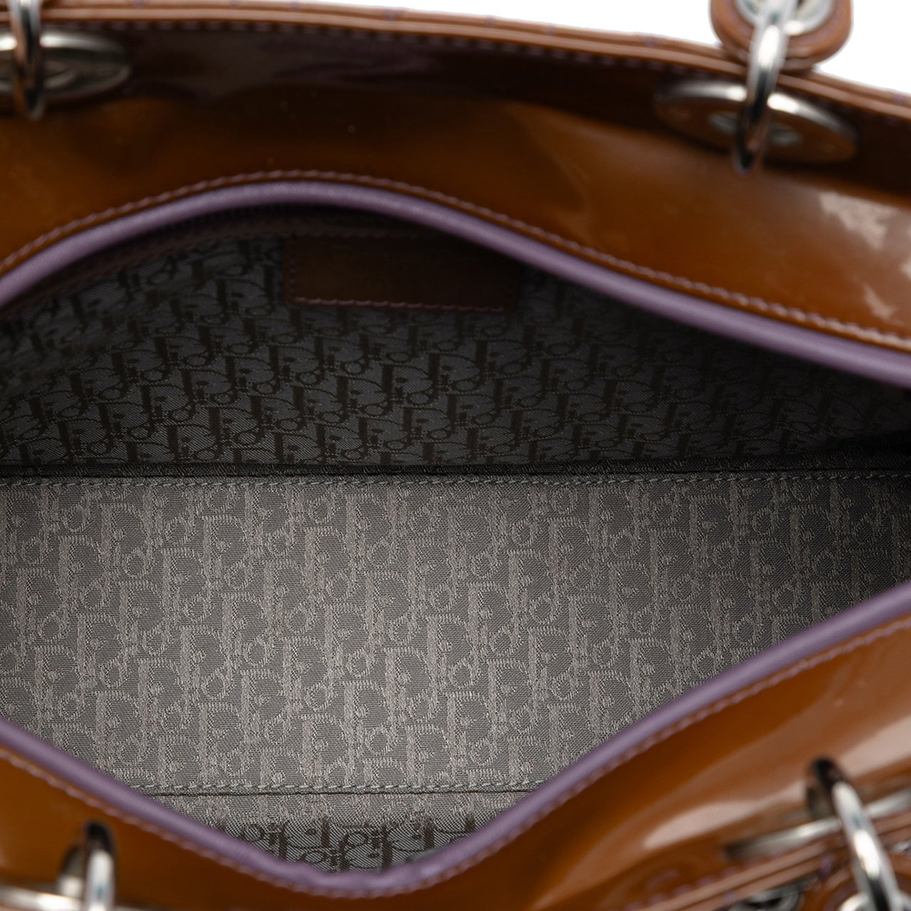 Dior Large Patent Cannage Lady Dior Bruin