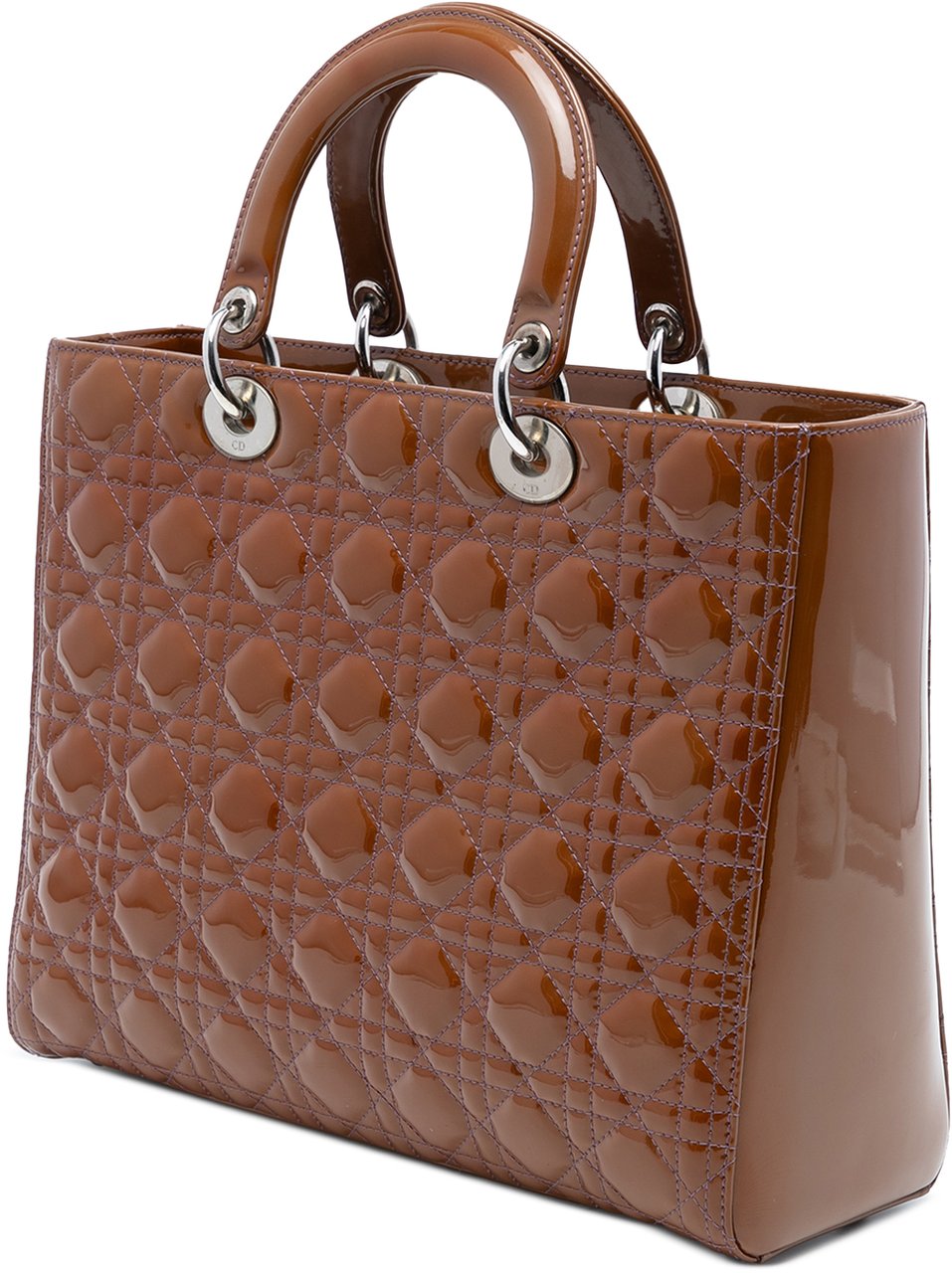 Dior Large Patent Cannage Lady Dior Bruin