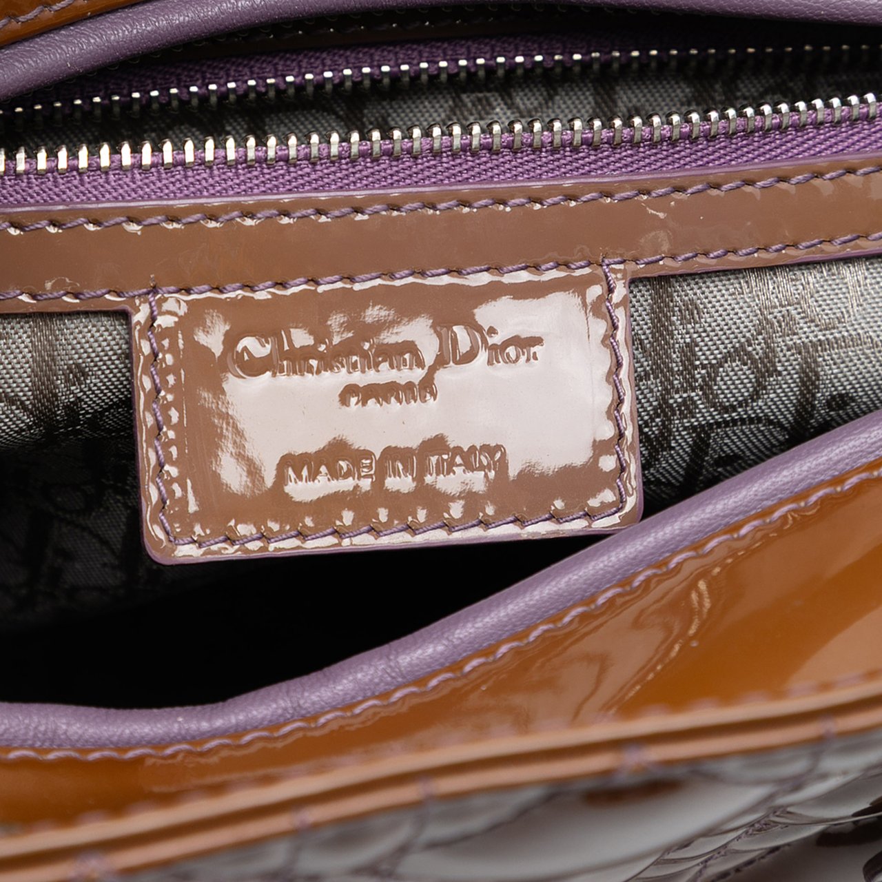 Dior Large Patent Cannage Lady Dior Bruin