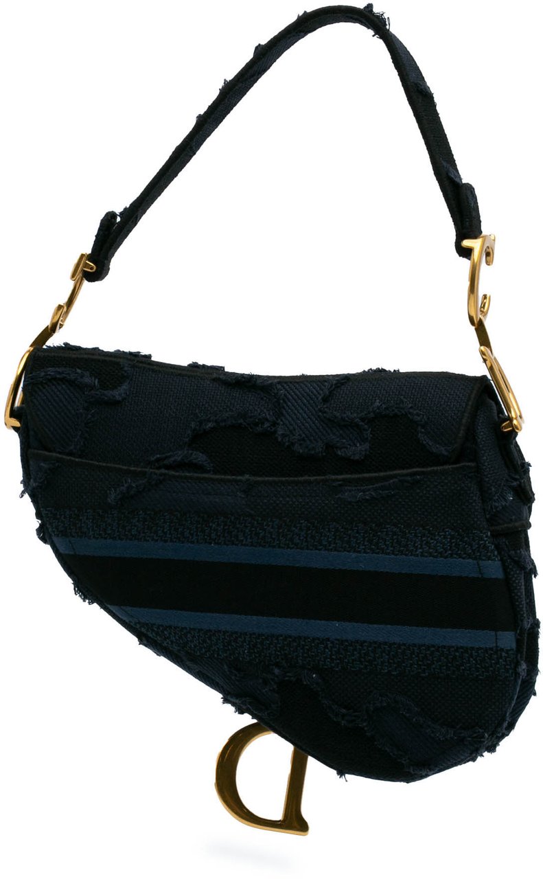 Dior Canvas Embroidered Camouflage Saddle Bag Blauw