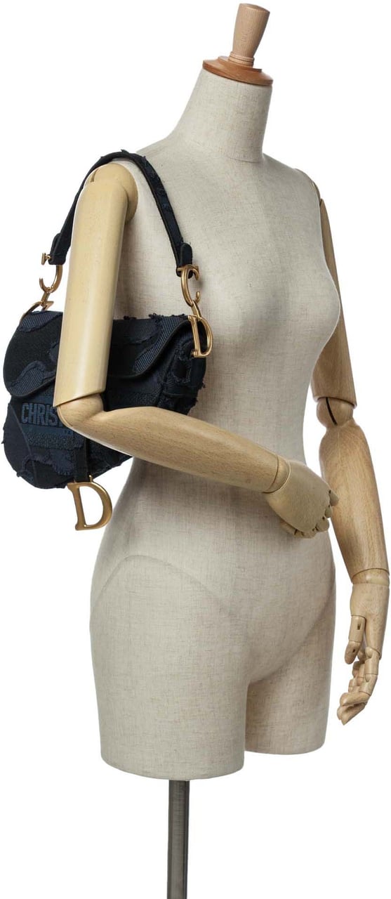 Dior Canvas Embroidered Camouflage Saddle Bag Blauw