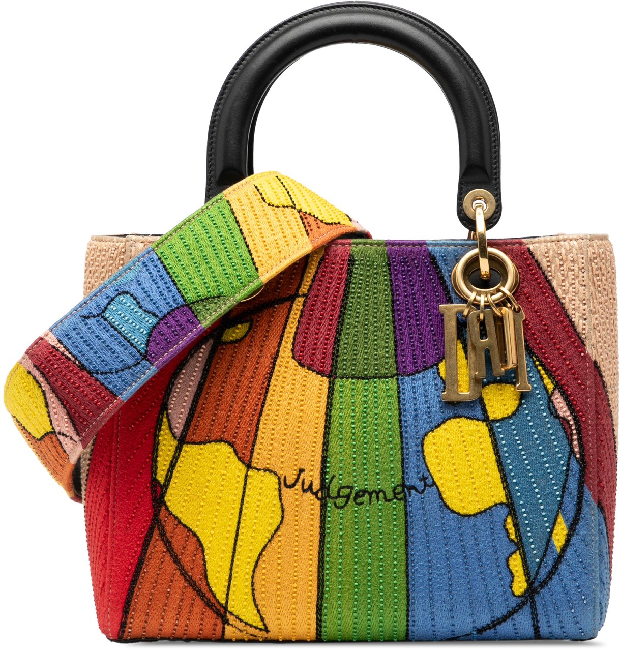 Dior Medium Canvas Beaded and Embroidered Tarot Judgment Lady Dior Bruin