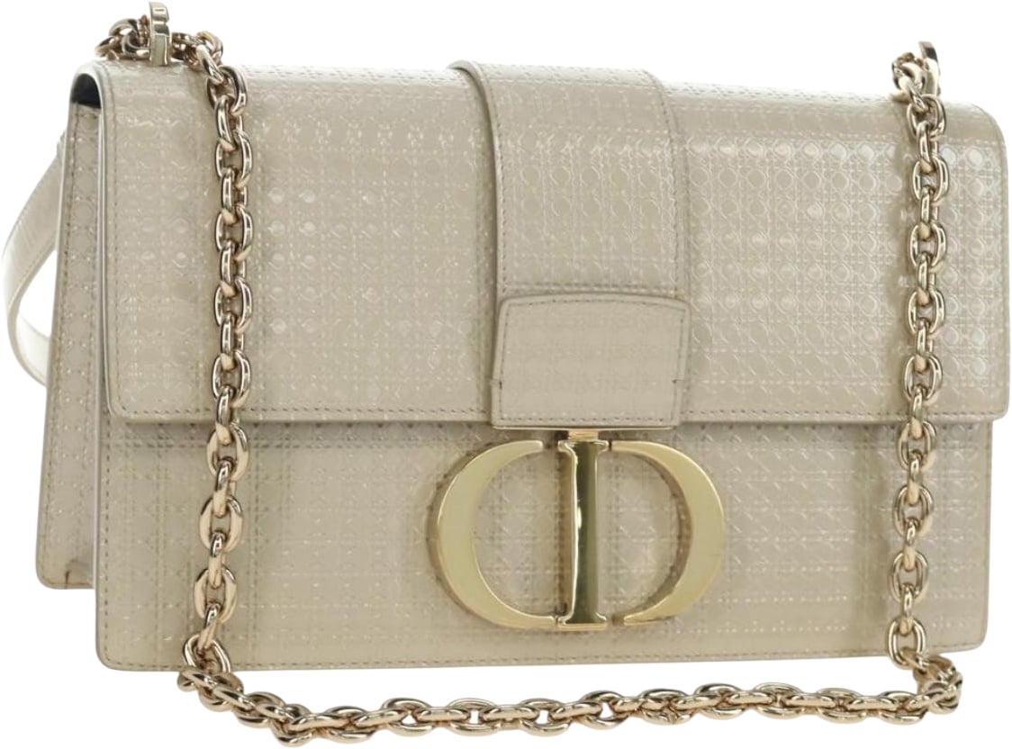 Dior Christian Dior 30 Montaigne Chain Flap Micro Cannage Metallic Calfskin Beige