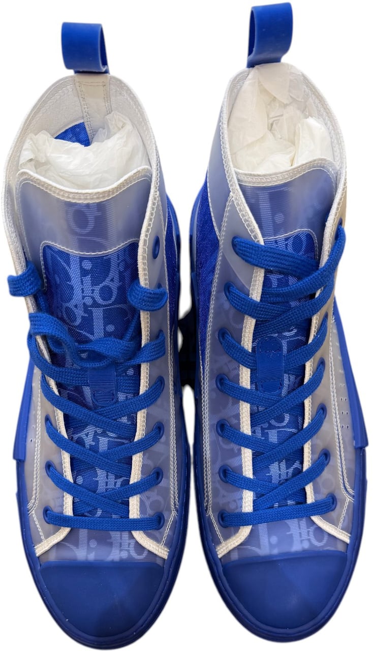Dior Christian Dior Men's B23 High-Top Sneakers Oblique Coated Canvas and PVC Blauw