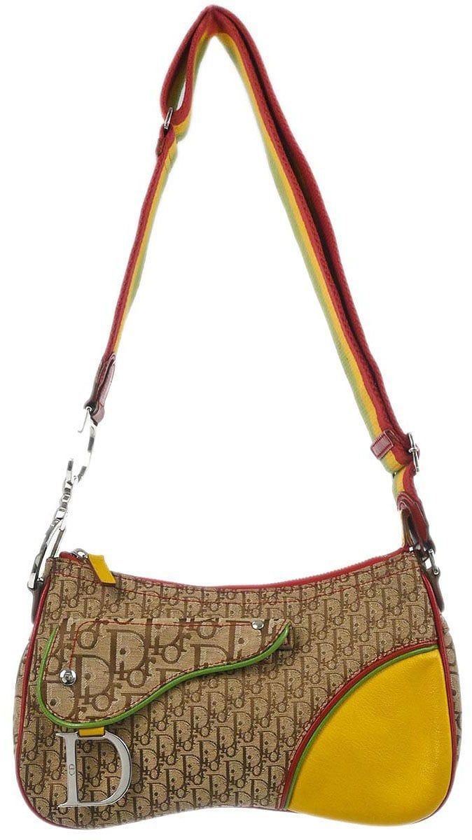 Dior Christian Dior Vintage Rasta Saddle Messenger Bag Diorissimo Canvas Medium Divers