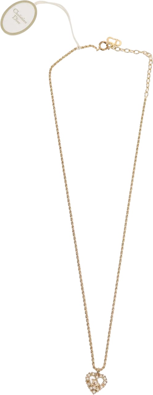 Dior Christian Dior Vintage CD Heart Pendant Necklace Metal with Crystals Goud