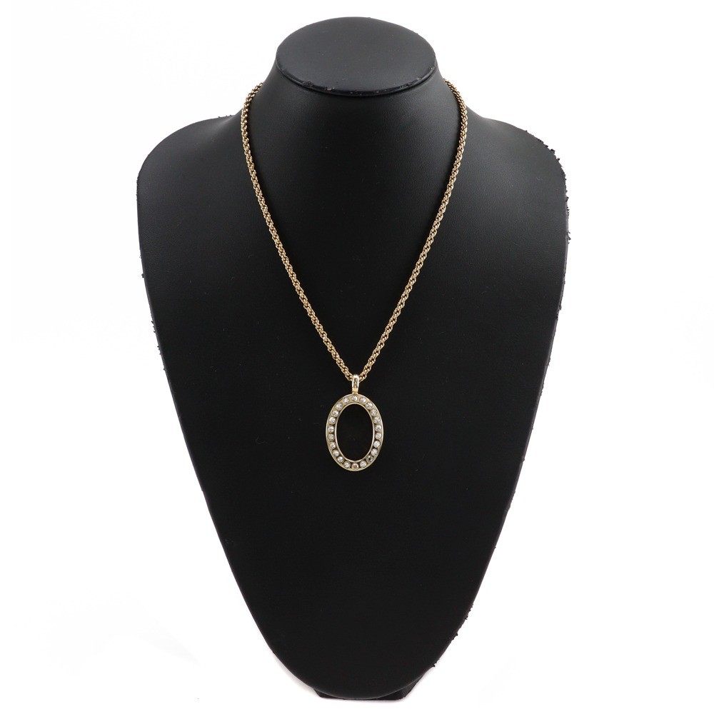 Dior Christian Dior VIntage Circle Pendant Necklace Metal with Crystals Goud