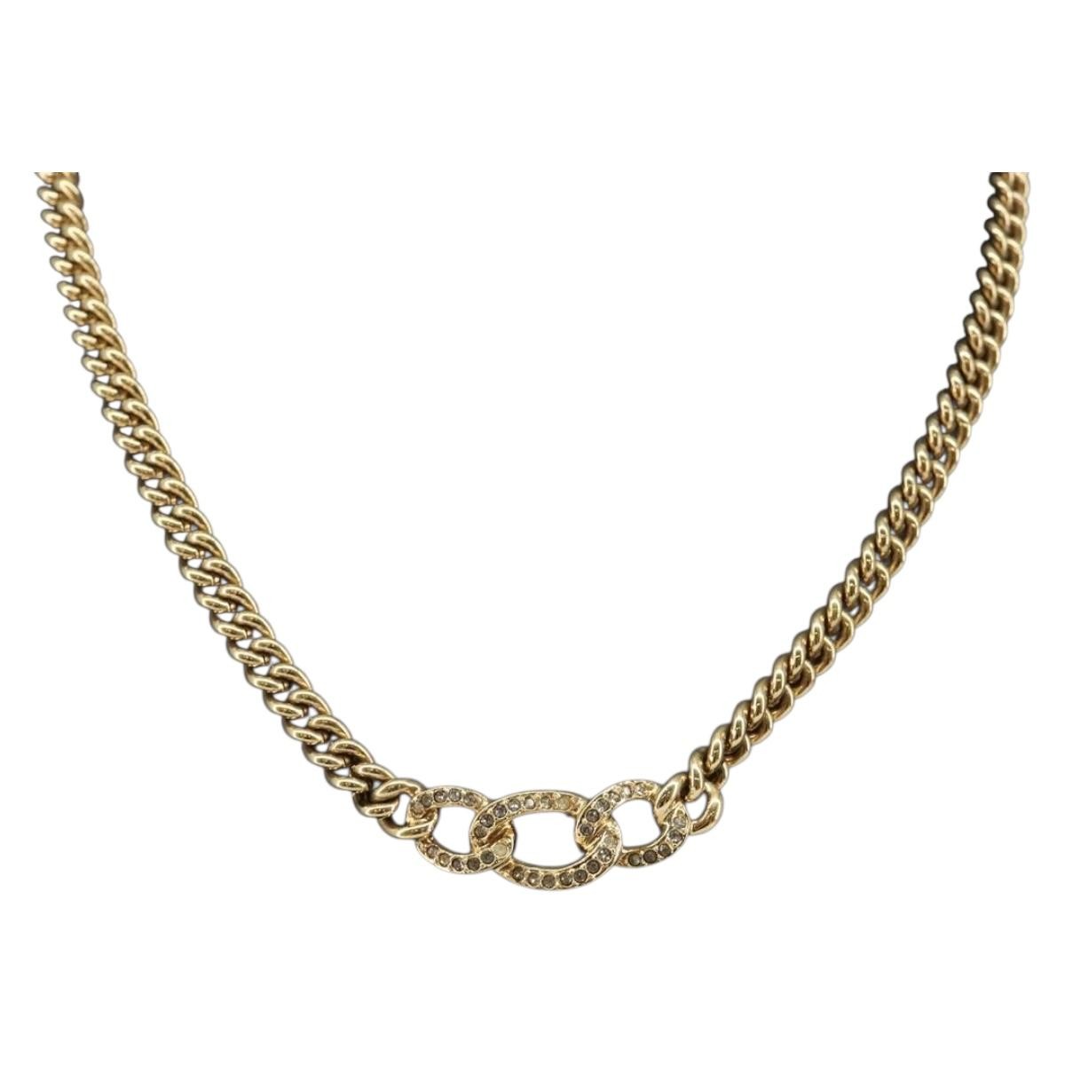 Dior Christian Dior CD Chain Link Necklace Metal with Crystals Goud