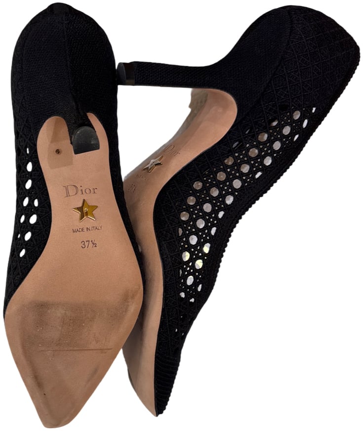 Dior Christian Dior Women's Capture Pumps Cannage Embroidered Canvas Zwart