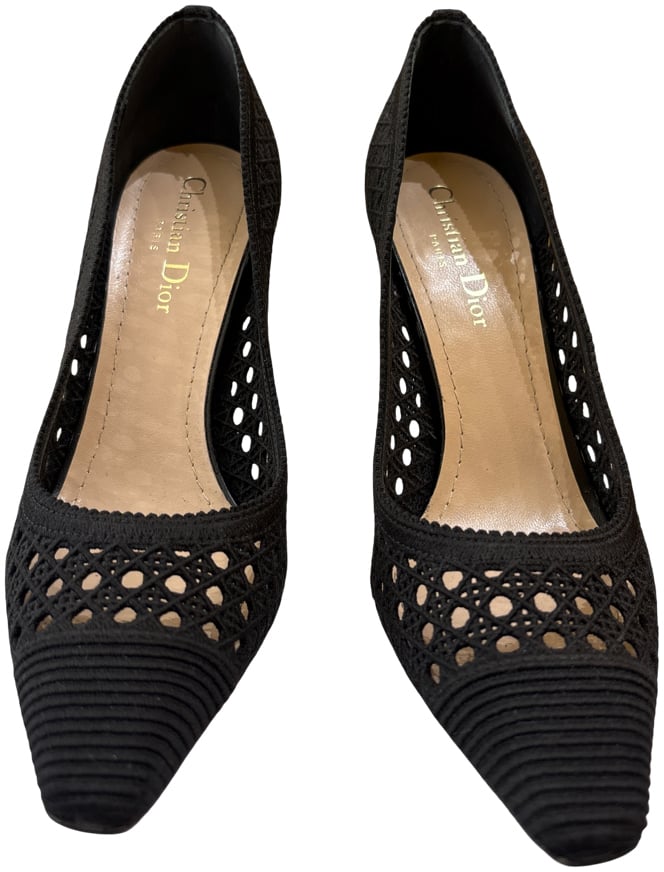 Dior Christian Dior Women's Capture Pumps Cannage Embroidered Canvas Zwart