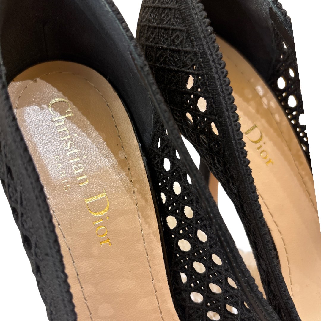 Dior Christian Dior Women's Capture Pumps Cannage Embroidered Canvas Zwart