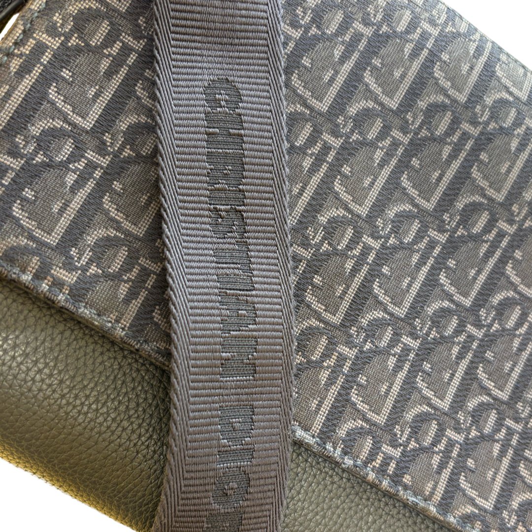 Dior Christian Dior Saddle Flap Messenger Oblique Canvas and Leather Mini Blauw