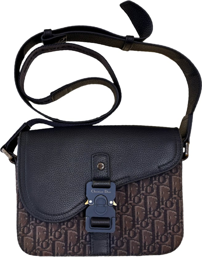 Dior Christian Dior Saddle Flap Messenger Oblique Canvas and Leather Mini Blauw