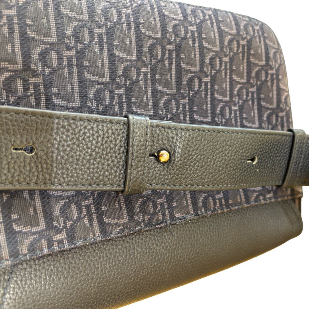 Dior Christian Dior Saddle Flap Messenger Oblique Canvas and Leather Mini Blauw