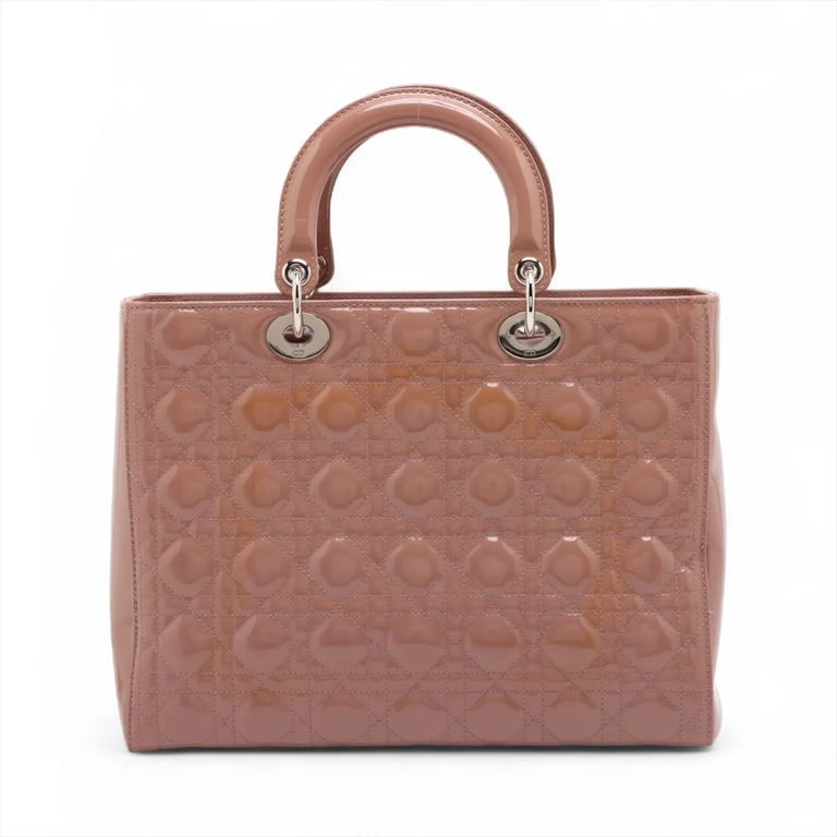 Dior Christian Dior Vintage Lady Dior Bag Cannage Quilt Patent Large Beige