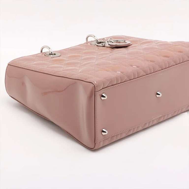 Dior Christian Dior Vintage Lady Dior Bag Cannage Quilt Patent Large Beige