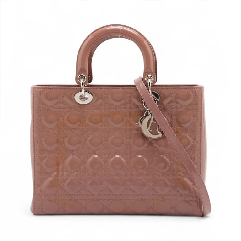 Dior Christian Dior Vintage Lady Dior Bag Cannage Quilt Patent Large Beige