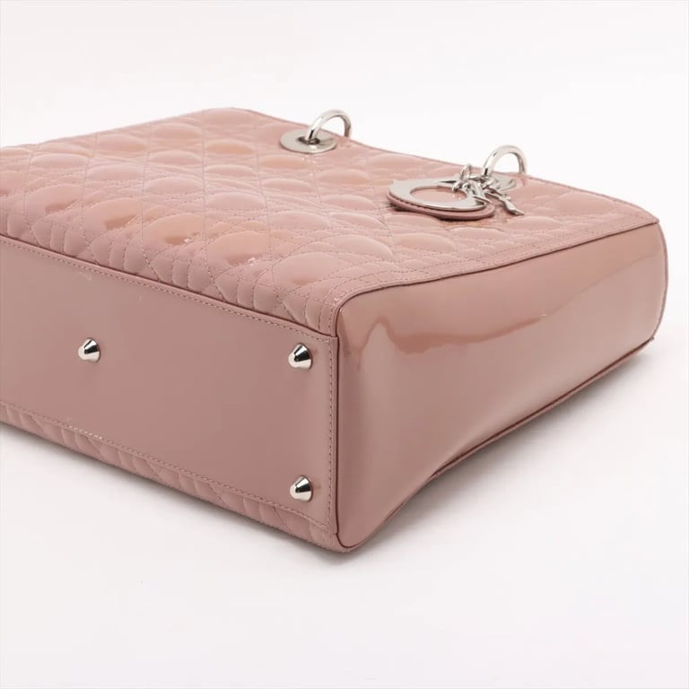 Dior Christian Dior Vintage Lady Dior Bag Cannage Quilt Patent Large Beige