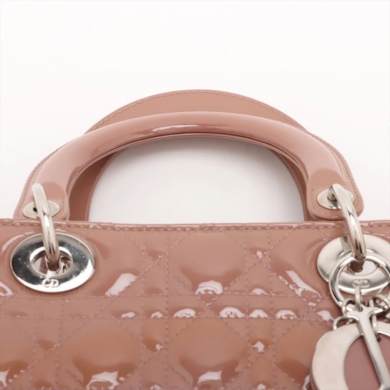 Dior Christian Dior Vintage Lady Dior Bag Cannage Quilt Patent Large Beige