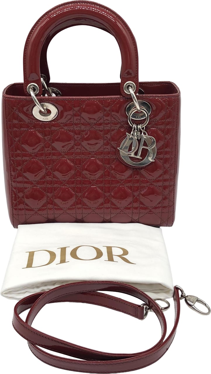 Dior Christian Dior Vintage Lady Dior Cannage Quilt Patent Medium Divers