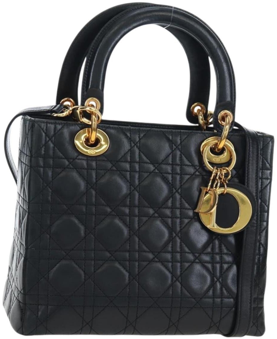 Dior Christian Dior Lady Dior Cannage Quilt Lambskin Medium Zwart