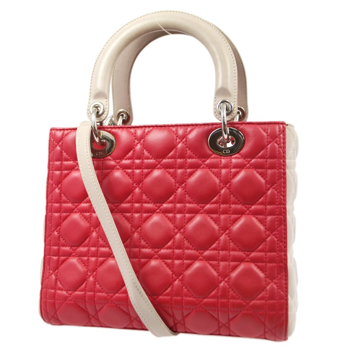 Dior Christian Dior Bicolor Lady Dior Bag Cannage Quilt Lambskin Medium Roze