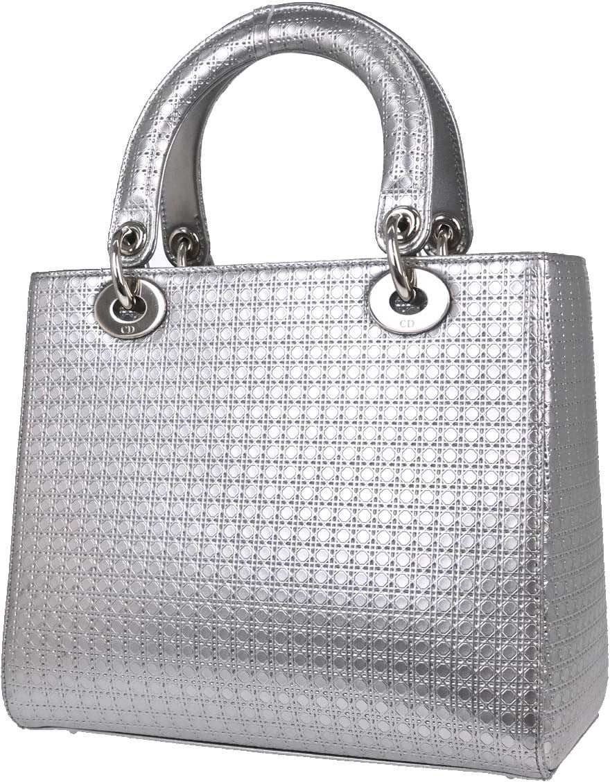 Dior Christian Dior Lady Dior Micro Cannage Metallic Calfskin Medium Zilver